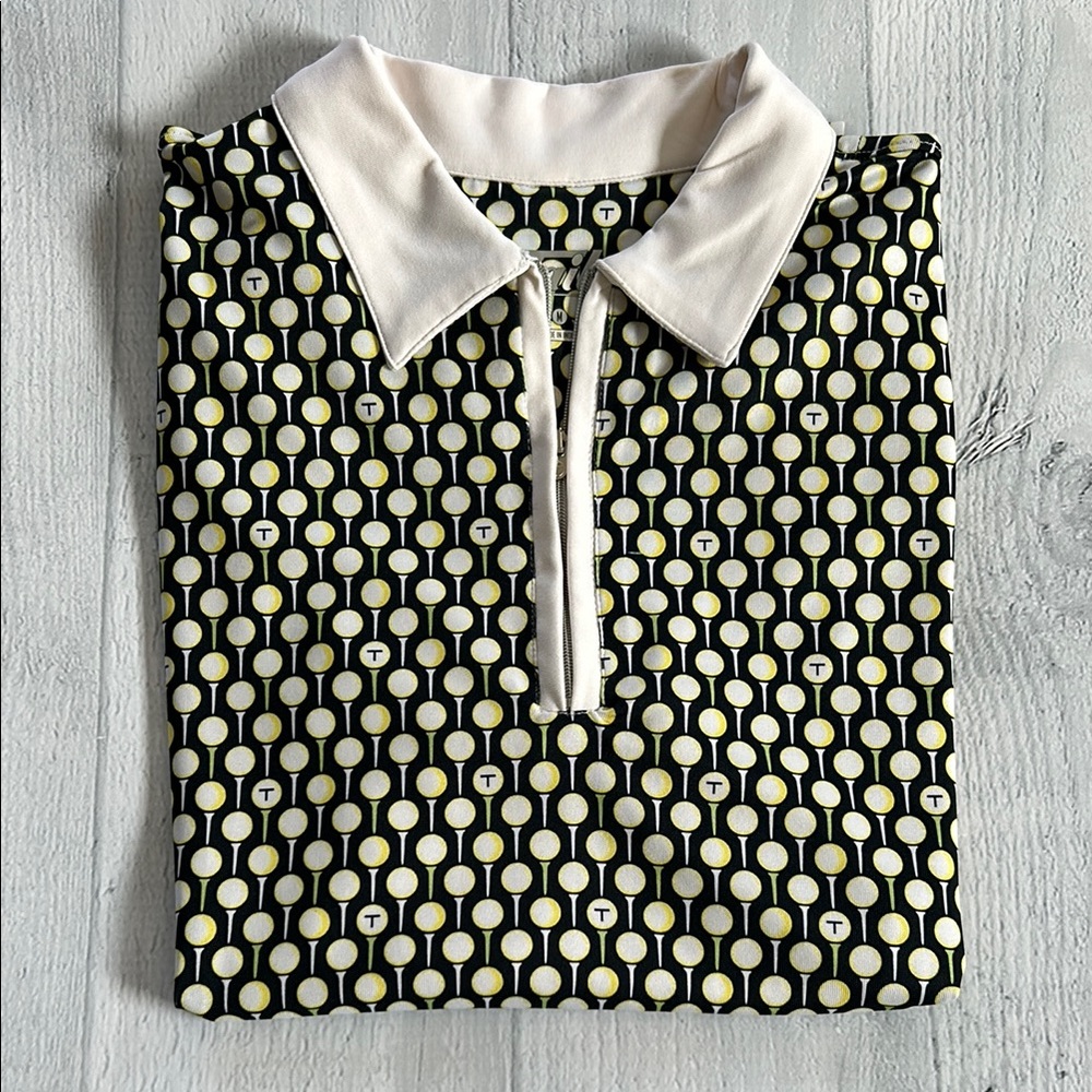 Tail Women’s Golf Tee‎ Polo Half Zip Size Medium Off-White/Black/Yellow/Green